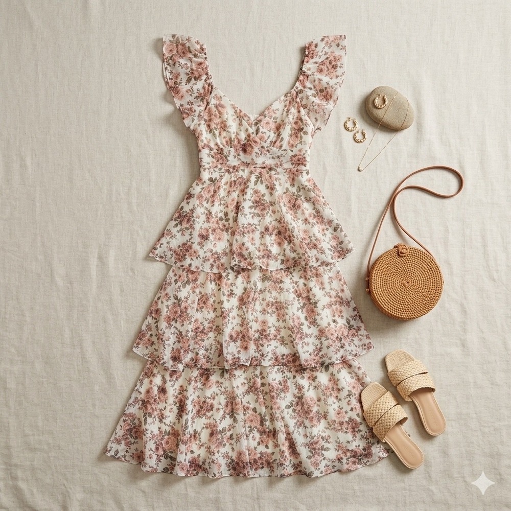 Altar'd State Maxi Dress Womens XXS Dusty Rose Floral Tiered Ruffle Boho Wedding